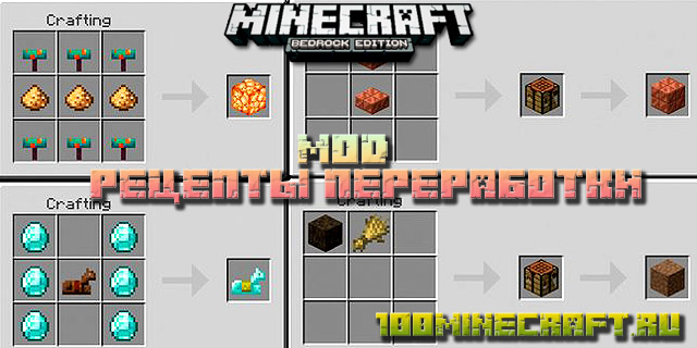 Мод Рецепты переработки для Minecraft PE на Андроид. Айфон, Win 10