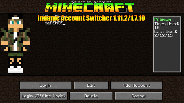 Мод Ingame Account Switcher для Minecraft 1.11.2/1.7.10